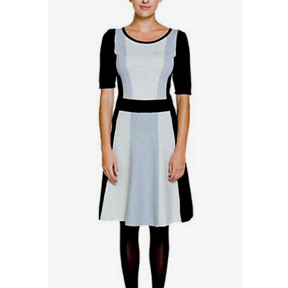 Boden Milano Black Gray Colorblock Knit Flare Dress, Size 8